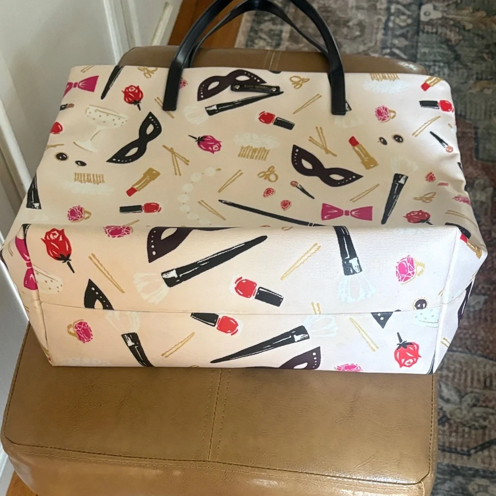 EUC! Kate Spade Cream Tote with Black Handles and Colorful Print - Picture 6 of 6